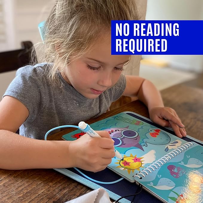 Totebook Kids Travel Educational Activity Book with Washable Markers - Car and Airplane Activities, Learning Toys for Toddlers- Search and Find, Reusable Stickers for Ages 4, 5, 6 (Ocean)