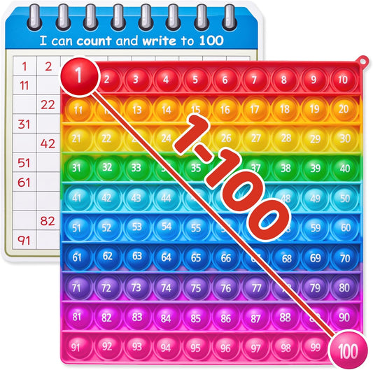 7.8in Pop Math Fidget Toys, Rainbow Square Counting Toy 100 Bubbles Stress Relieving Fidget Game for Teachers to Create Kinds of Math Manipulatives Games-with Numbers 1-100 Tables
