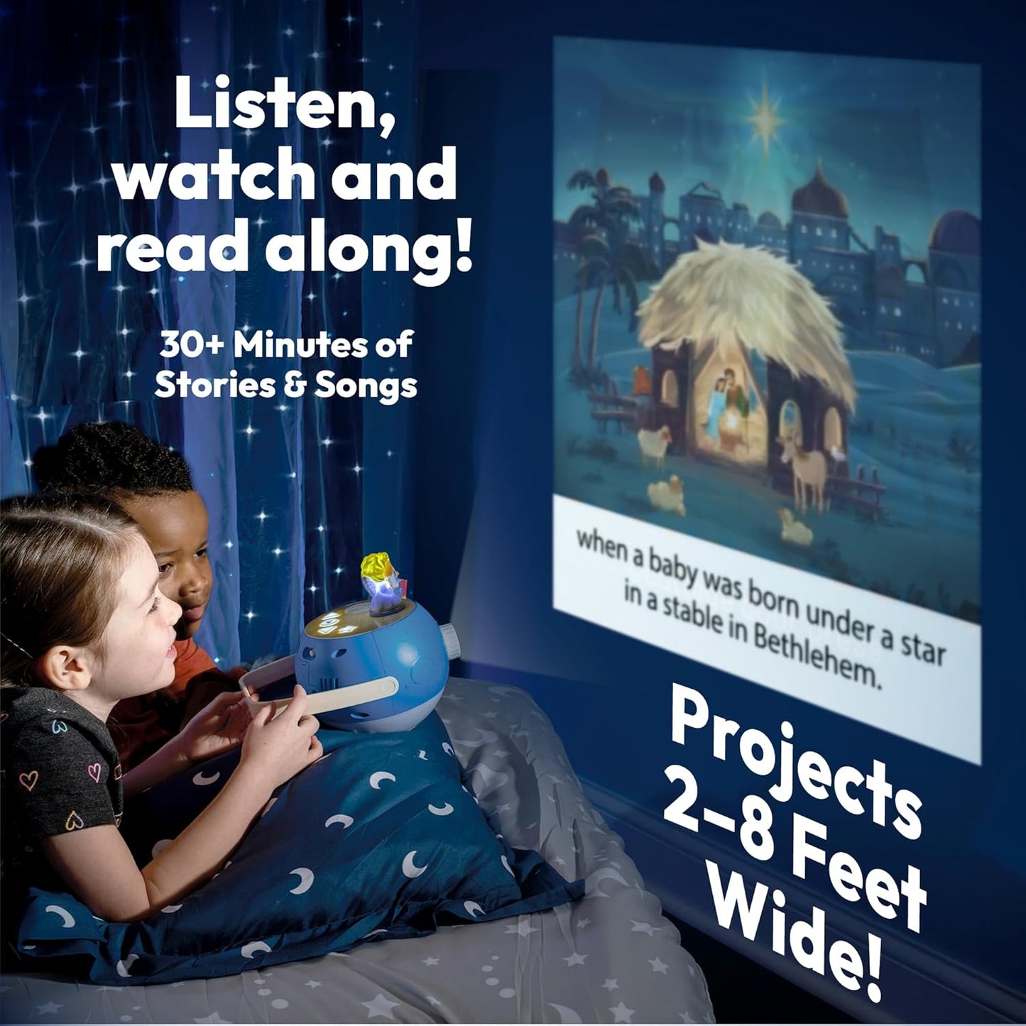 Kids Book Projector – 6 Bible & 5 Classic Read-Aloud Stories, 10 Songs & Night Light & Soothing Dream Music | Children Ages 3+ Storytime Projector for Kids & Toddler | Toys, Owl & Angel