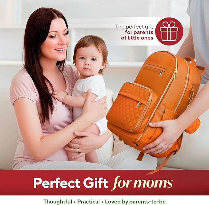 Award-Winning Premium Leather Diaper Bag Backpack – Stylish, Durable, Waterproof Vegan Leather with PEVA Changing Pad & Baby Headrest, Travel-Friendly, Organized for Busy Parents