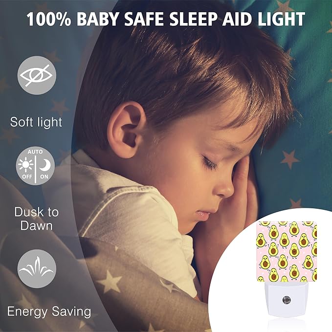 Cute Pink Avocado Night Light Plug into Wall with Dusk to Dawn Light Sensors Heart Shaped Avocado Night Light LED Lamp for Bedroom Hallway Home Wall Decor Nightlight for Girls Boys Men Women