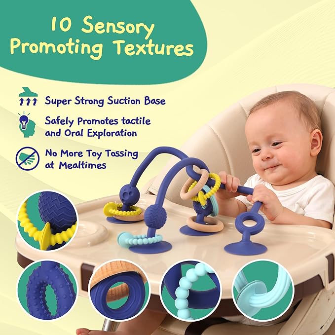 Jumble Jangle Baby Teething Toys – BPA-Free, Multi Purpose High Chair Toys for Babies: Suction Teething Relief with Sensory Toy Textures for Infants and Toddlers 3–24+ Months (Green)