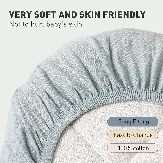 Muslin Bassinet Fitted Sheets, 2 Pack for Baby Boy and Girl, Soft Breathable Stretchy Baby Pad/Mattress Sheet Set, Universal Fit for Hourglass Oval and Rectangle Bassinet Mattress (Bright Colors)