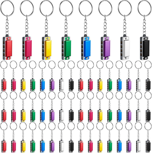 Ecally 64 Pcs Mini Harmonica Keychain for Kids Operation Christmas Favors Portable Wind Instruments 4 Holes 8 Tunes Harmonica Music Party Favors Cute Music Keychain Accessory (Multicolor)