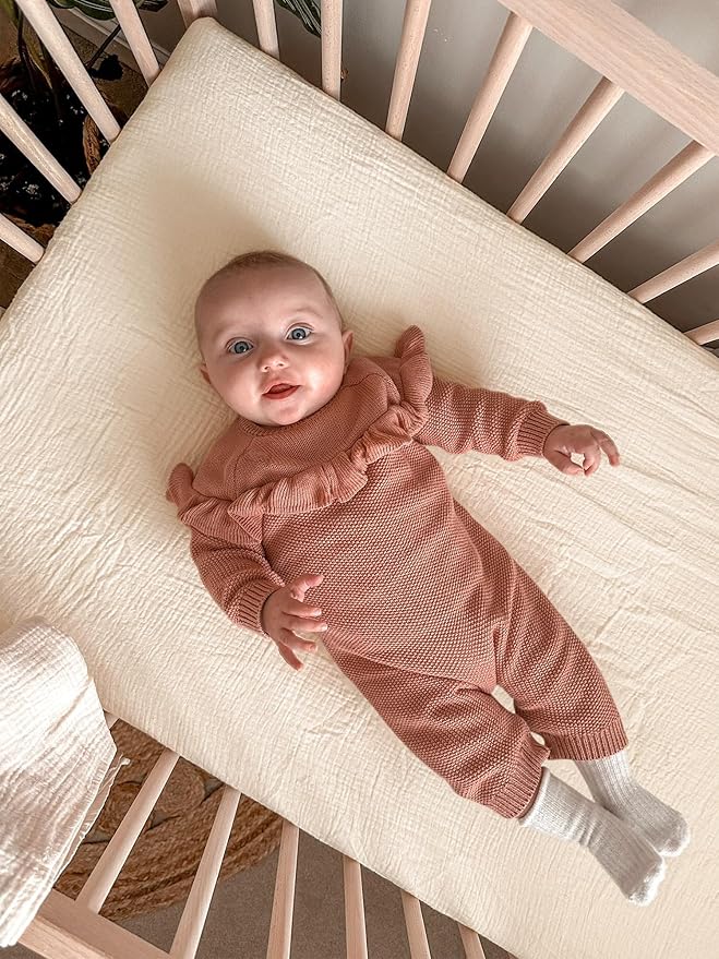 Crib Sheets for Baby Boy Girl 2 Pack, Fitted Crib Mattress Sheet 28" x 52", Muslin Toddler Bedding with Neutral Style, Nursery Bedding Essentials (Beige & Pale Yellow)