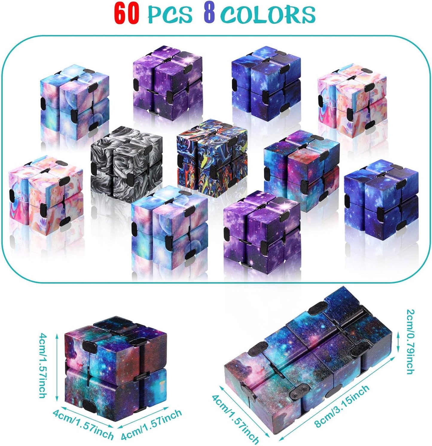 Chivao 60 Pieces Kids Party Favors Cube Toy Sensory Cube Valentine's Day Hand Held Block Sensory Game Cube Gadget Gift for Anxiety Stress Relief Birthday Goodie Bag Stuffers(Starry Style)