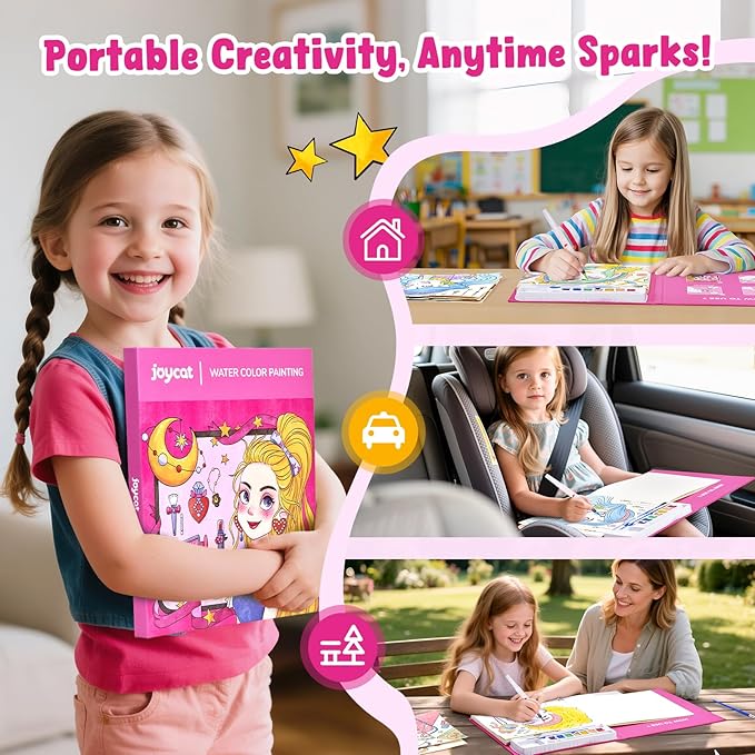 JoyCat Paint with Water Coloring Books for Toddlers, Watercolor Painting Sets for Kids Ages 3-5 4-8, Arts and Crafts Drawing Activities Toy Birthday Gift for Boys Girls (Makeup & Manicures)