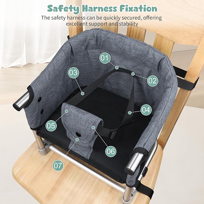 Booster Seat for Dining Table: Portable Toddler Booster Chair with Safety Buckle and Height Adjustable, Foldable Baby Feeding Chair, Kids High Chair Booster Seat for Kitchen Home Travel - Yellow