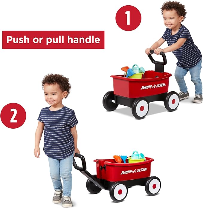 Baby Walker Wagon, Baby Toy Cart, Wagon for Kids, Toddler Toys, Radio Flyer Push & Pull Walker with Garden Tools, Red, for Ages 1-4 Years