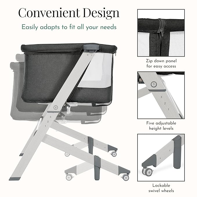 Evolur Stellar Bassinet & Bedside Sleeper – Adjustable Height Bedside Crib for Newborns, Breathable Mesh Sides, Portable Co-Sleeper, Easy To Fold and Travel, Carry Bag Included