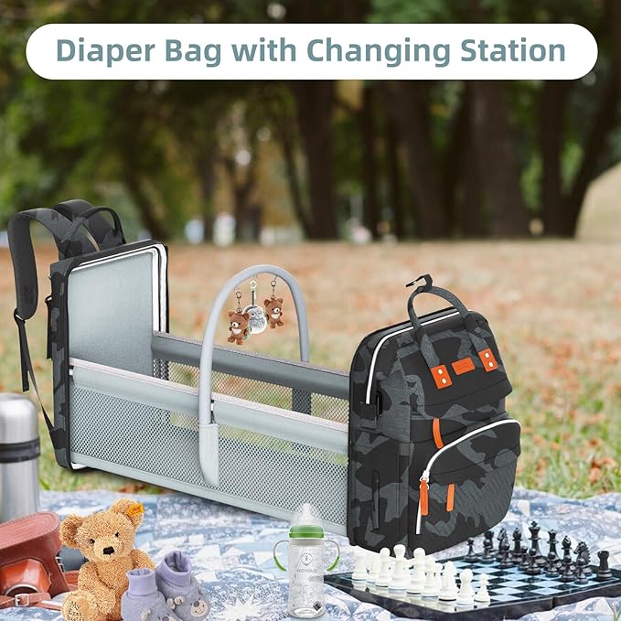 Diaper Bag Backpack with Changing Station, Large Diaper Bag, Multifunctional Diaper Bag, Baby Bag, Camo