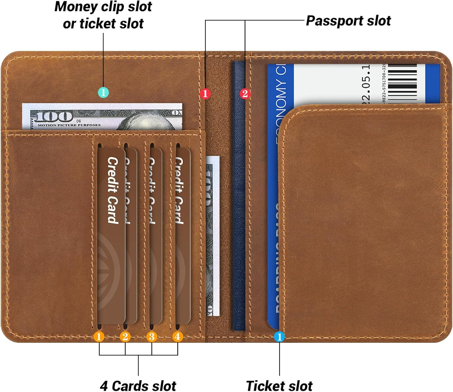 BIAOTIE Premium Leather Passport Holder Covers, Rfid Travel Wallet Passport Document Holder, Travel Essentials Wallet Cover Case for Men and Women (Light Brown)