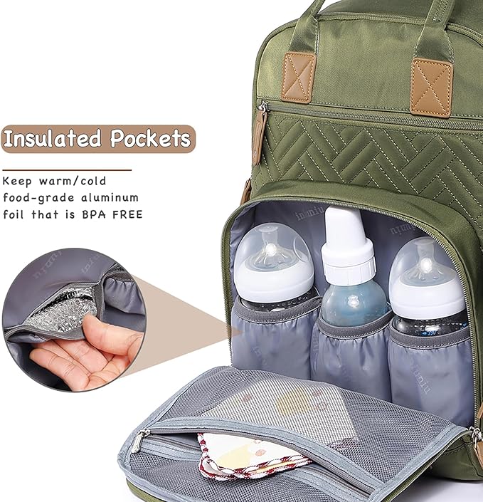 iniuniu Diaper Bag Backpack, 4 in 1 kit Large Unisex Baby Bags for Boys Girls, Waterproof Travel Back Pack with Diaper Pouch