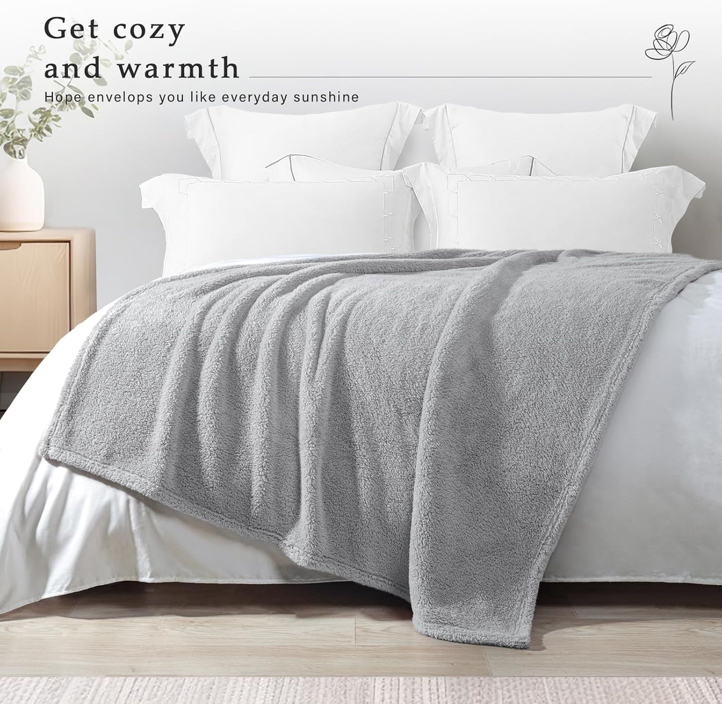 Exclusivo Mezcla Soft Fleece Throw Blanket for Couch, Super Soft Velvet Plush Bed Blanket, Fuzzy Cozy and Warm for All Seasons, 50x60 Inches, Light Grey