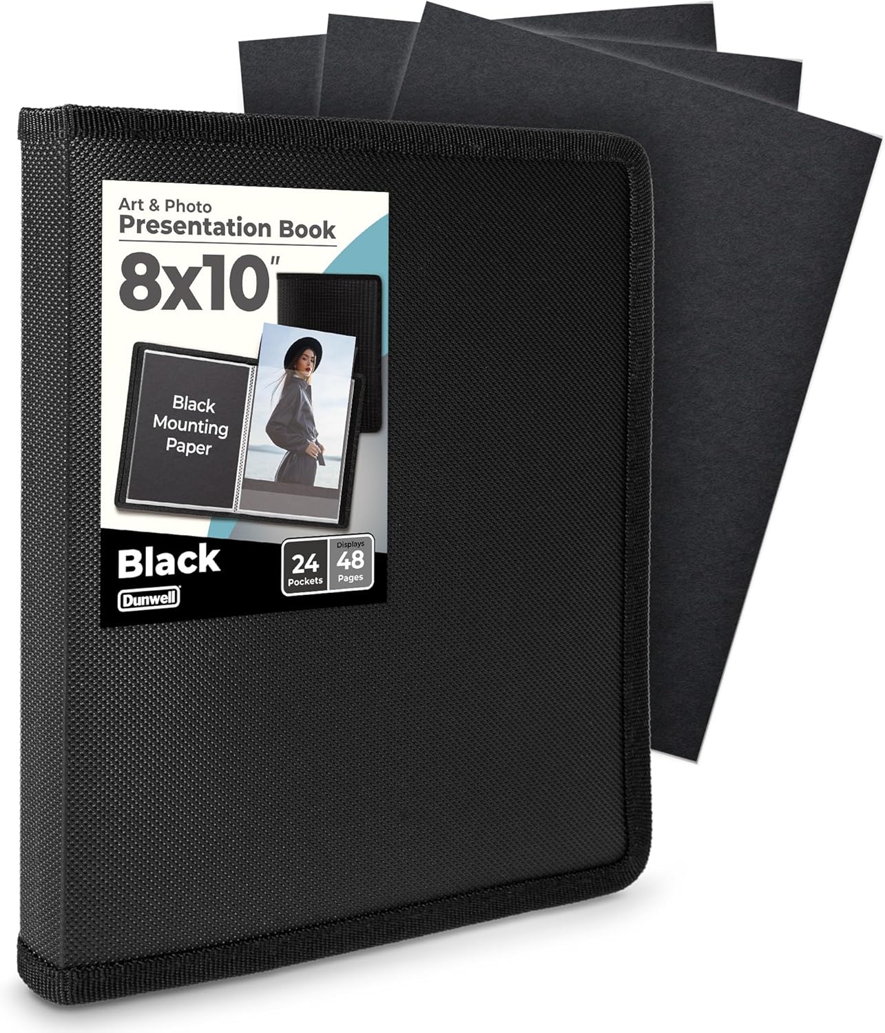 Dunwell Photo Album 8x10 (Black) with Mounting Paper, 8 x 10 Photo & Art Portfolio Presentation Binder, 24 Clear Sleeves Display 48 Pages, Professional Photography Book for Portraits, Artwork
