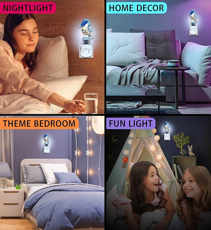 COTA Global Seahorse Night Light - Home Décor Wall Plug in Night Light with Switch, Unique Decorative Hand Made LED Glass Art Nightlight for Bathroom, Nursery - 4.5 Inches