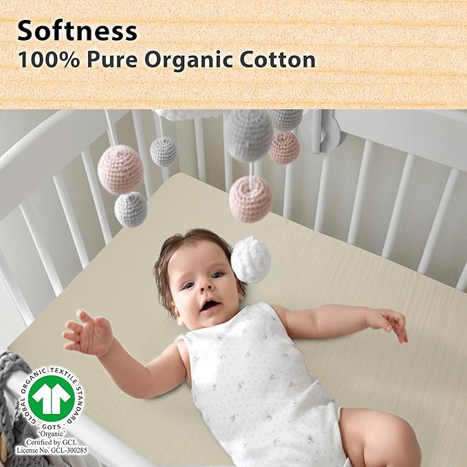 3 Pack Organic Muslin Bedside Bassinet Sheets Compatible with Mika Micky, Baby Delight, Dream On Me, AMKE and Other Bassinet Pads Size Between 17-21 in Width, 29-33 in Length, and 1.5-4 in Thick