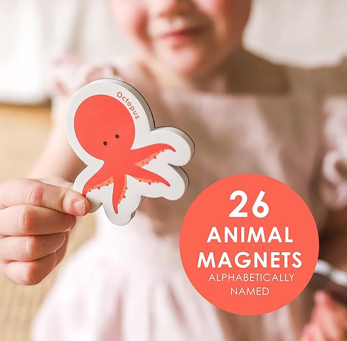Curious Columbus Toddler Magnets – Animal Fridge Magnets for Kids | 52 Refrigerator Magnets with 26 Animals + 26 ABC Magnetic Letters | Foam Alphabet Learning Set for Toddlers