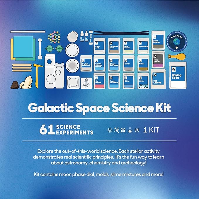 Discovery™ Galactic Space Science Kit – 61 Experiment STEM Lab for Kids| Astronomy & Chemistry Activity Set| Includes DIY Telescope, Crystals, Slime, Moon Rocks| Educational Learning Toy Gift| Ages 8+
