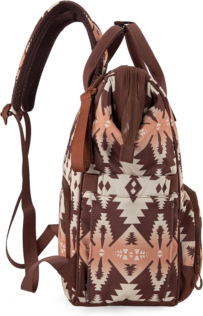 Wrangler Aztec Backpack Organized Daypack Travel Baby Bag with Stroller Strap and Side Bottle Pockets WG2204-9110BR