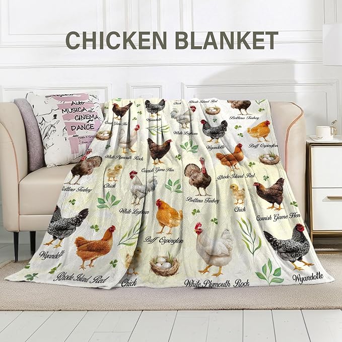 Chicken Blanket Gifts for Lover, Funny Decor for Birthday, Christmas Thanksgiving Gifts for Women, Rooster Decor, Soft Thrown Blanket for Bed 50"*60"