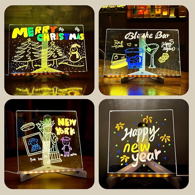 Led Note Board,Doodle Glow,Led Drawing Board for Kids,Acrylic Dry Erase Board with Light and 7 Colors Pens,LED Note Board with Colors for Office School Home (11.8x7.8 inches)