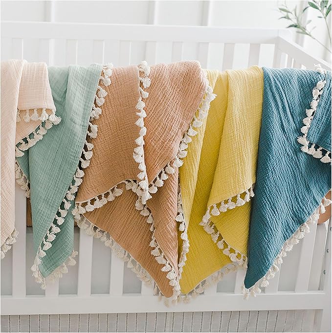 Crane Baby Muslin Swaddle Blanket, Soft Cotton Lightweight Nursery and Stroller Blanket for Baby Boys & Girls, Riverstone, 30" x 40"