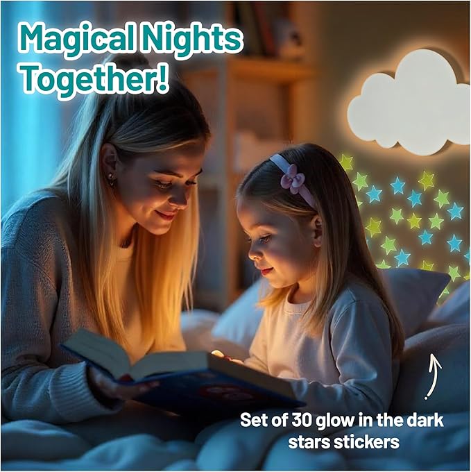 Cloud Lights - Nursery Decor Cloud Lamp, Rechargeable Baby Lamps with Remote, Hanging Lamp for Nursery, Kids Night Light with Timer & Touch Control (White)