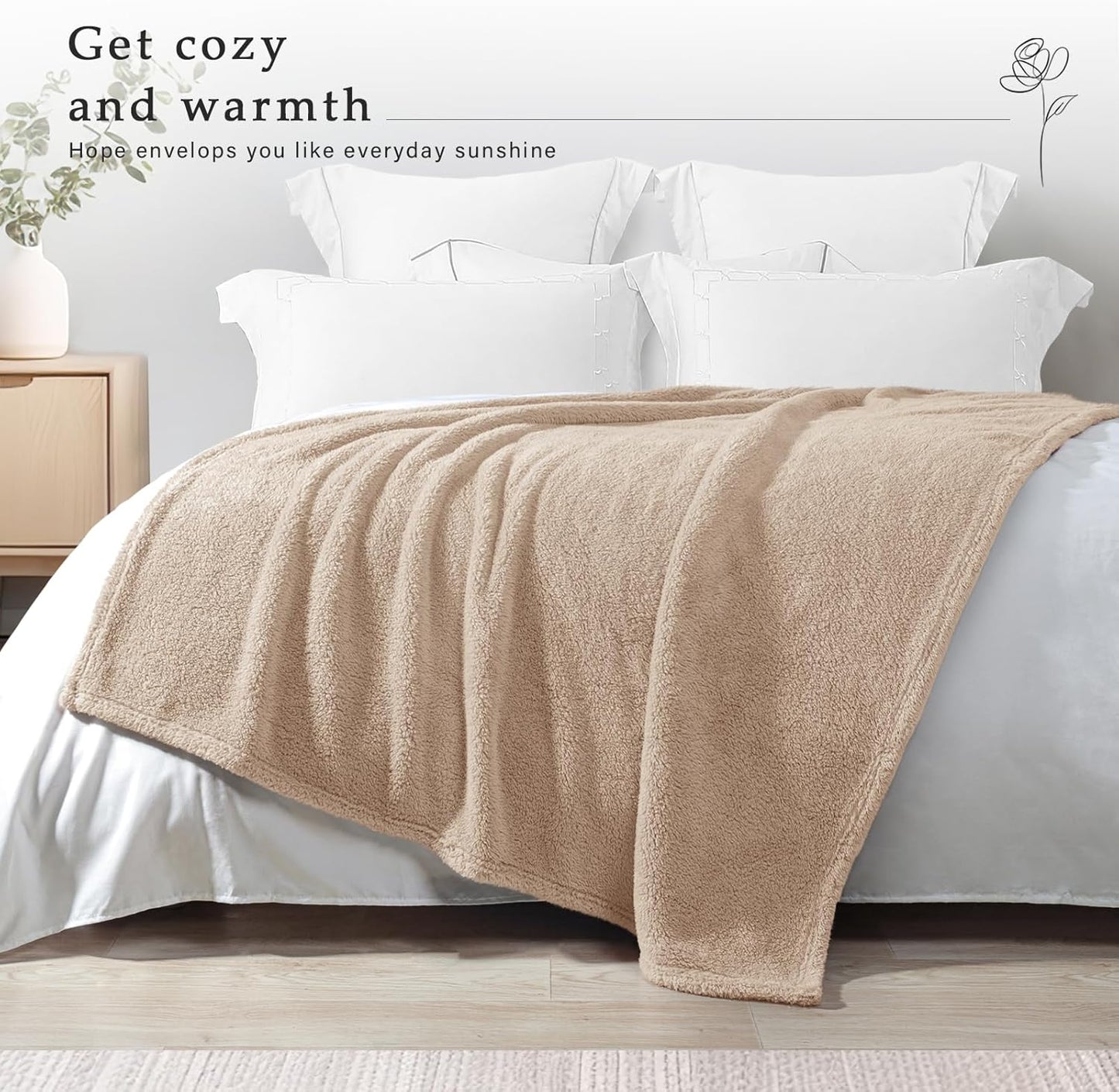 Exclusivo Mezcla Soft Fleece Throw Blanket for Couch, Super Soft Velvet Plush Bed Blanket, Fuzzy Cozy and Warm for All Seasons, 50x60 Inches, Camel