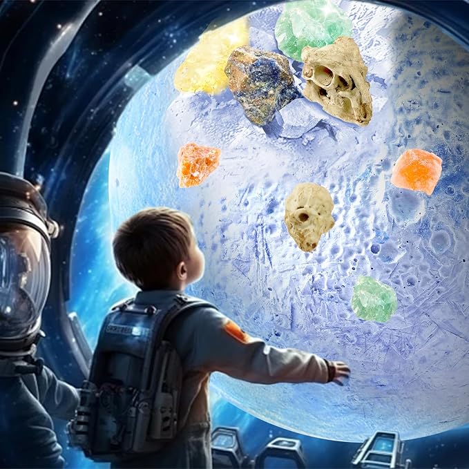 Hiawbon Gemstones Dig Kit, Dig up 6 Planets Find 12 Skulls & 18 Gems Dig Kit, Gem Digging Kit, Planet Space Dig Kit for Christmas Birthday Gifts