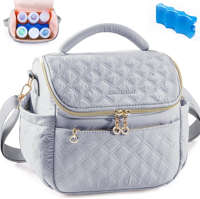 SFYBYHEART Breastmilk Cooler Travel Bag with Ice Pack for 6 Baby Bottles Up to 9 Ounce - Insulated Bottle bag for Daycare - Breastmilk Storage Bag - Baby Bottle Cooler Bag - Bottle Holder