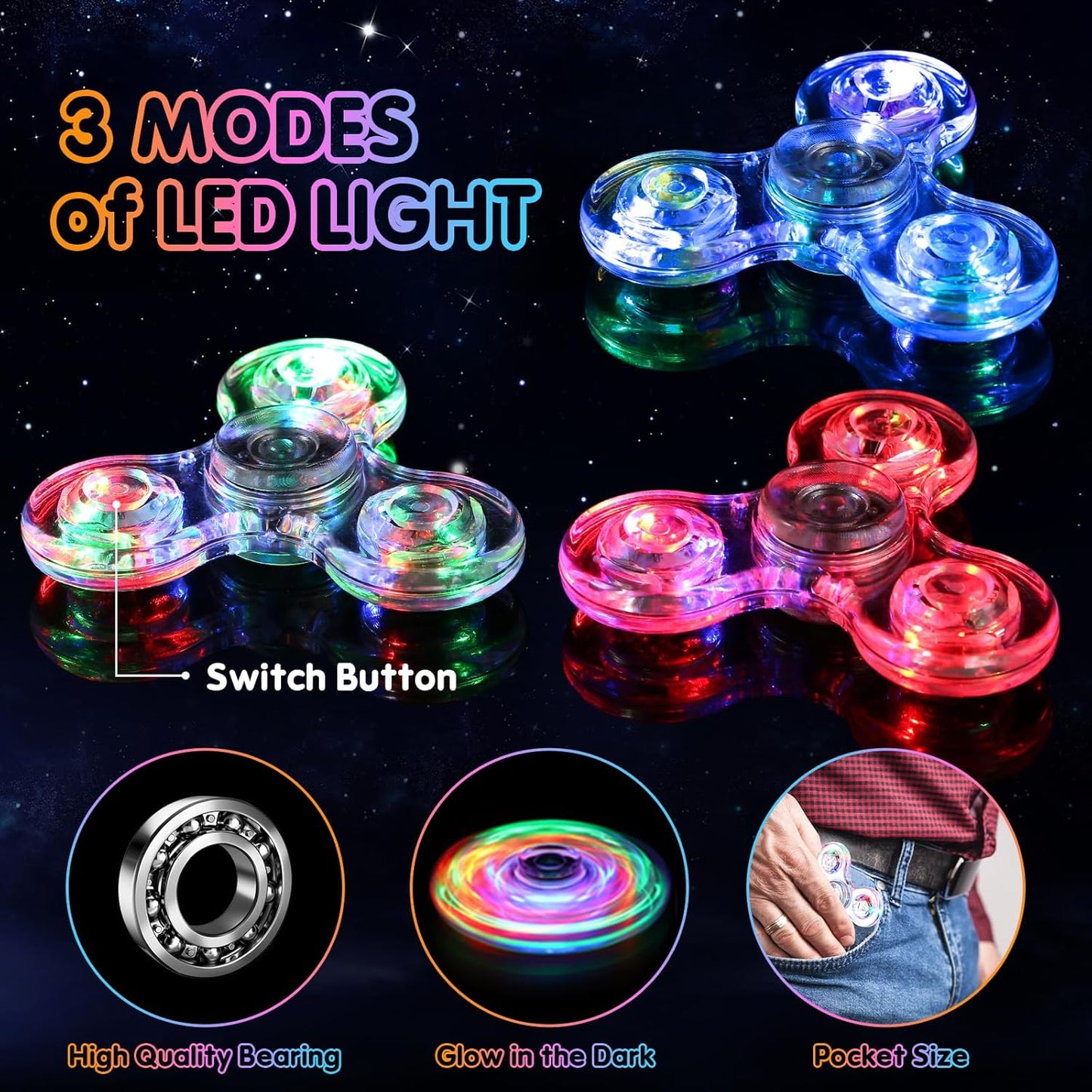 Gigilli 8 Pack Fidget Spinners for Kids 8-12, Light up Party Favors Stress Relief Fidget Toys Bulk for Kids Adults, Glow in The Dark Party Supplies, Fidgets for Classroom Prizes Goodie Bags Stuffers