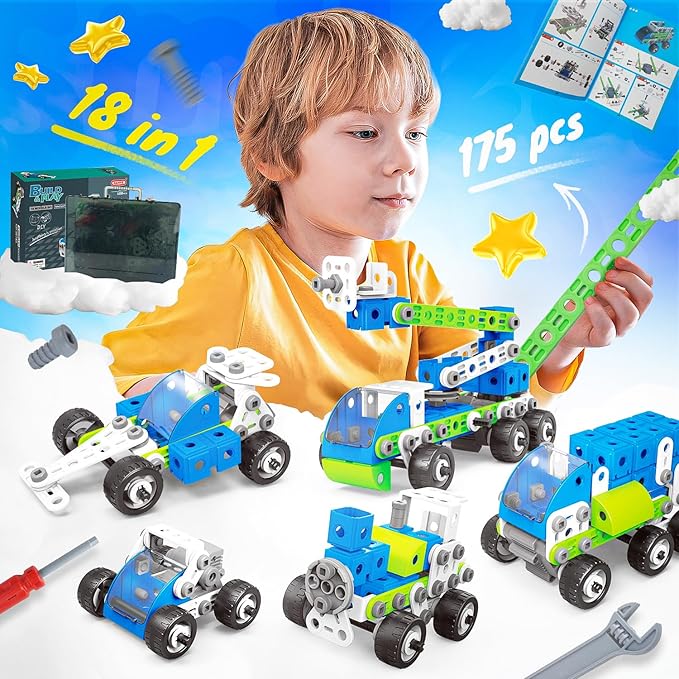 SMIESSKIDDO 18 in 1 STEM Toys, 175 PCS Building Toys for Kids Ages 4-8 5-7 6-8 Educational Activities for Boys 4-6 8-10 Construction Creative Games Birthday Gifts for 4 5 6 7 8+ Year Old Boy Girl