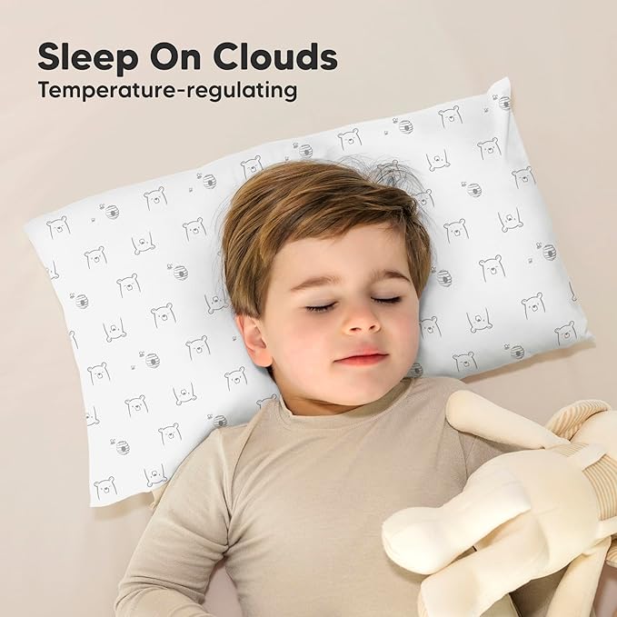 Toddler Pillow with Pillowcase - 13x18 My Little Cuddly Pillow, Viscose Derived From Bamboo Nursery Toddler Pillows for Sleeping,Kids Pillow,Small Travel Pillows, Mini Toddler Bed Pillow (Bumble Bear)