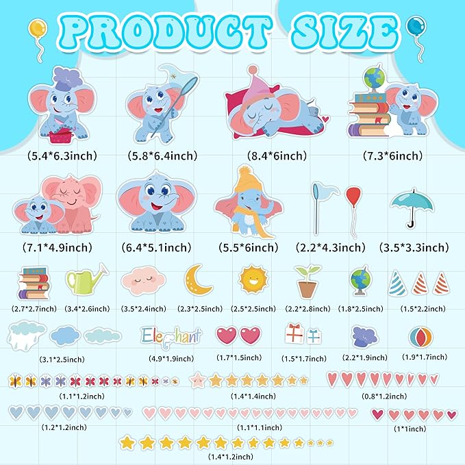 Glow in The Dark Cute Elephants Wall Decals, Animal Star Stickers for Baby Girls Boys Room, Luminous Ceiling Decor for Bedroom Playroom Nursery