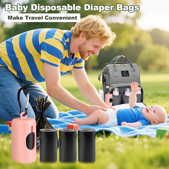 juman Diaper Bag Backpack, Large Diaper Bag with Changing Station, Baby Bag with USB Charging Port, 3 Rolls of Waste Bags with Dispenser, Waterproof Diaper Bags for Boys & Girls, Baby Shower Gifts