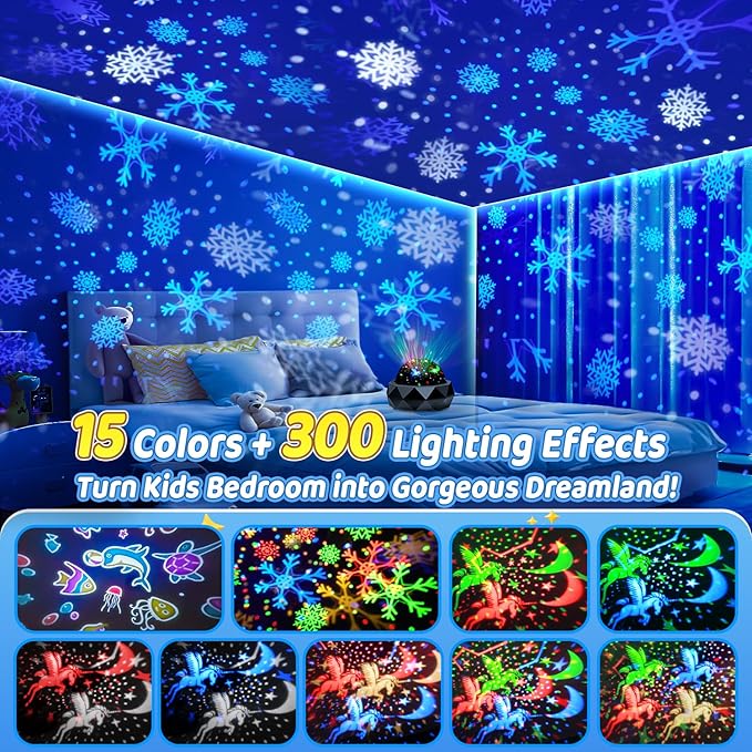 PIKOY Night Light Projector for Kids Room - 15 Colors, 15 White Noise, 3 Films, Remote - Rechargeable Star Lights for Ceiling, Bedroom - Gifts