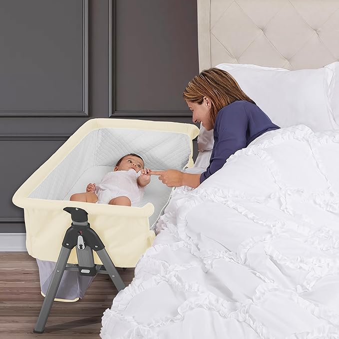 Dream On Me Lotus Bassinet and Bedside Sleeper in Ivory, Lightweight and Portable Baby Bassinet, Adjustable Height Position, Easy to Fold and Carry Travel Bassinet- Carry Bag Included