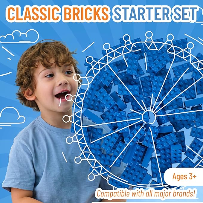 Strictly Briks Classic Bricks 2x4 Starter Kit - 96 Blue Pieces - Creative Building Set for STEM Learning - Compatible with Lego & Major Brick Brands