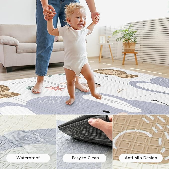 71x59 Foldable Foam Baby Play Mat for Floor, Babies Activity Tummy Time Playmat, Kids Non Toxic Foam Thick Play Mat for Baby, Foldable and Waterproof Playmats for Babies and Toddlers