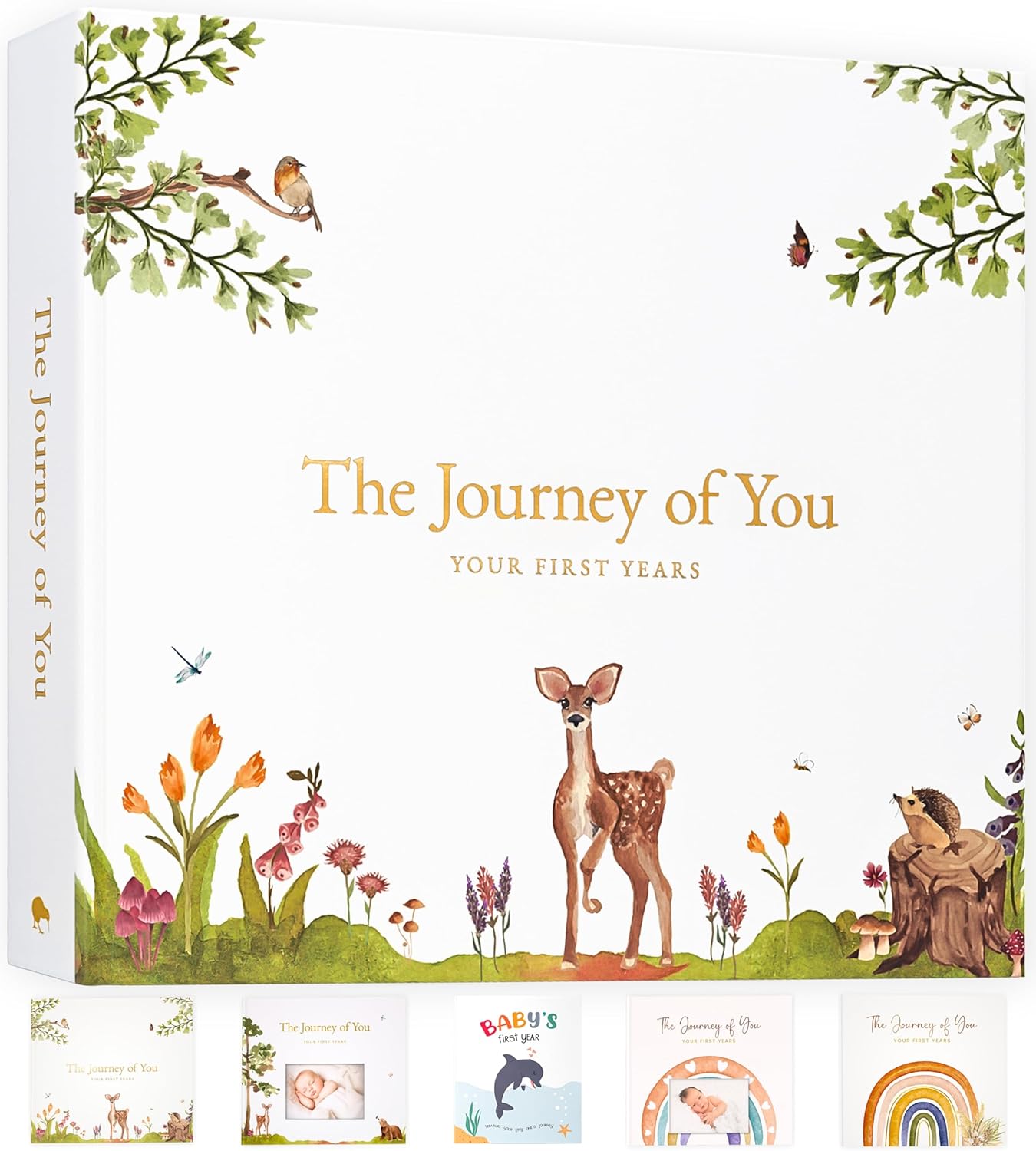 Baby Memory Book for Girl or Boy - First 5 Year Unisex Woodland Animal Keepsake to Log New Born 1st Milestone - Gender Neutral Photo Album - Parent Scrapbook Journal - Pregnancy Gift for Expecting Mom