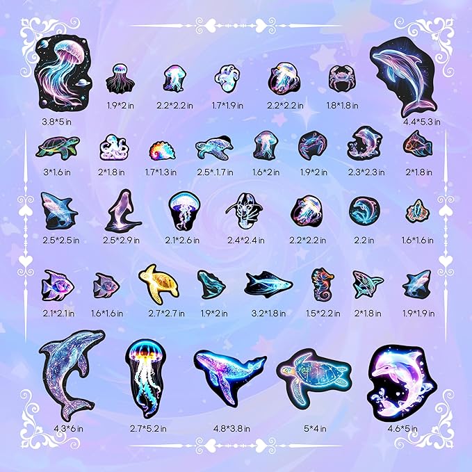 Fantasy Ocean Fish Wall Decals Glow in The Dark, Colorful Neon Ocean Animal Wall Stickers for Kids, Waterproof Vinyl Sea Creature Stickers, Ceiling Walls Room Bathroom Bedroom