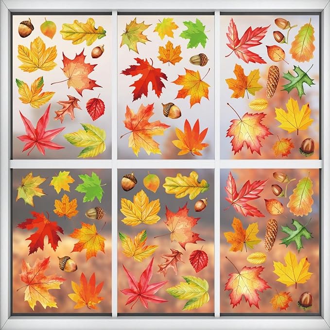 6 Sheets Thanksgiving Window Clings Stickers Maple Leaves Decoration Designs Thanksgiving Day Autumn Window Clings Fall Leaves Window Stickers Party Home Office Shop Decorations Supplies