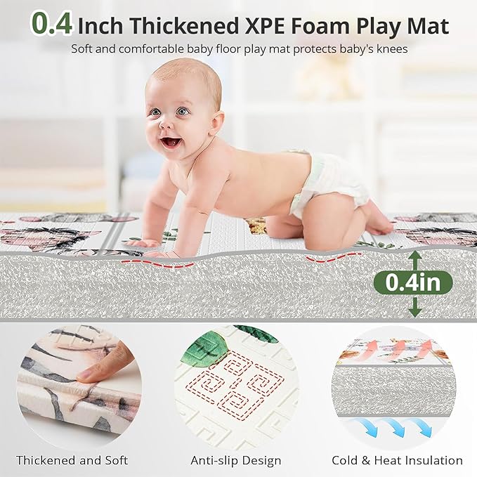 Baby Play Mat, 59 x 59 PlayMat Perfect for Use Baby Playpen, Foldable Soft Foam Babies Play Mat for Floor, Babies Activity Tummy Time Playmat, Kids Non Toxic Thick Mat for Babies, Toddlers, Infants