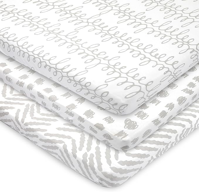 Bublo Baby 100% Organic Cotton Pack & Play Sheets 2-Pack (38″ × 24″) – Hypoallergenic & Toxin-Free Mini Crib/Travel Crib/Playpen Fitted Sheets – Deep-Pocket, Breathable, Neutral Colours