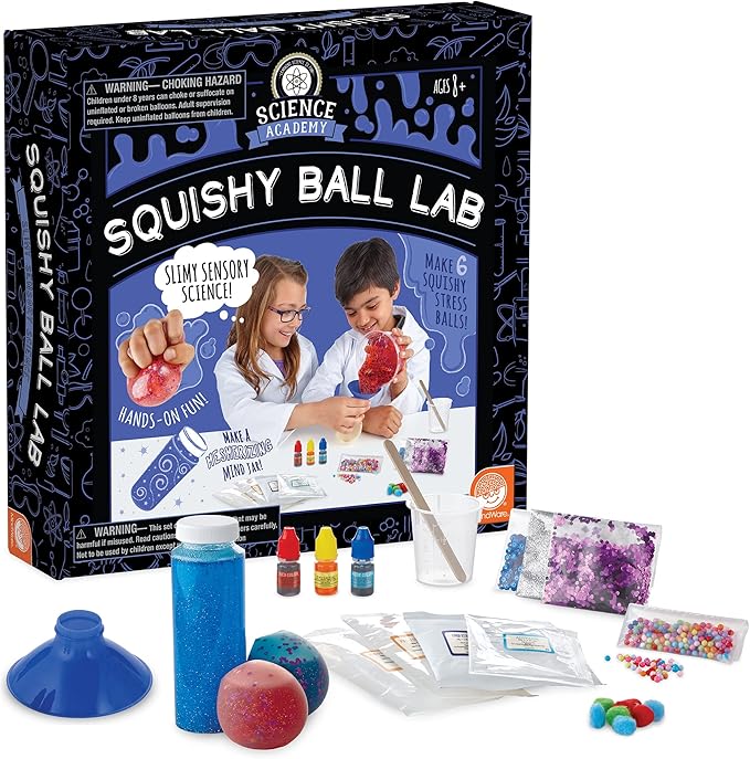 MindWare Science Academy Squishy Ball lab - Kids & Teens Make 3 Squishy Ball Stress Toys with Our 35pc Set - Wild & Weird Experiments for Boys & Girls - Great Educational Gift