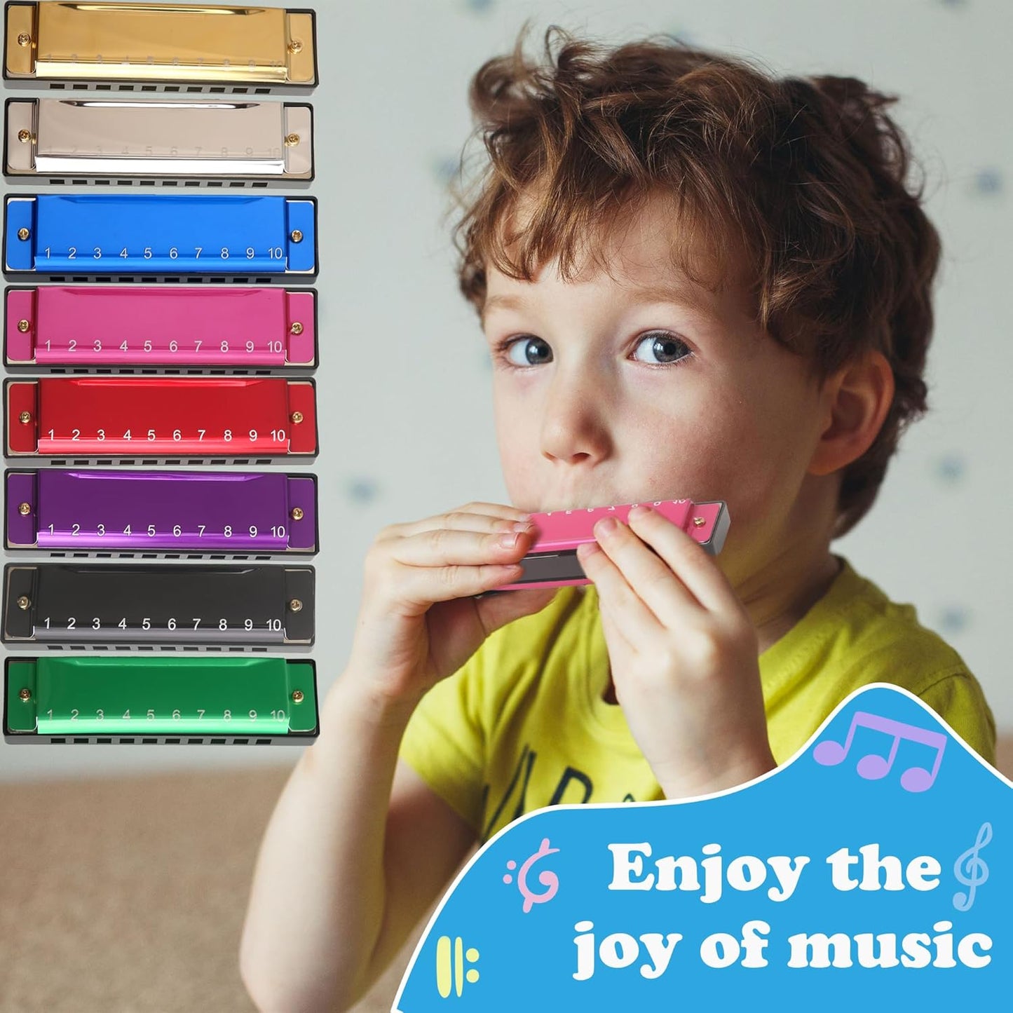 8 Pcs Metal Harmonica 10 Hole 10 Tones Titanium Color Harmonica Toys for Kids Beginners Early Education Musical Instruments Birthday Gift