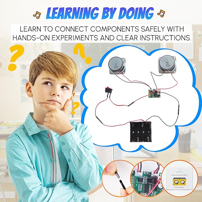 ‌DIY Bluetooth Speaker Kit Build-Your-Own Bluetooth Speaker Kit - Solder-Free STEM Project with Bass Boost, Fun Electronics Learning DIY Gift for Teen Girls and Boys & Adults