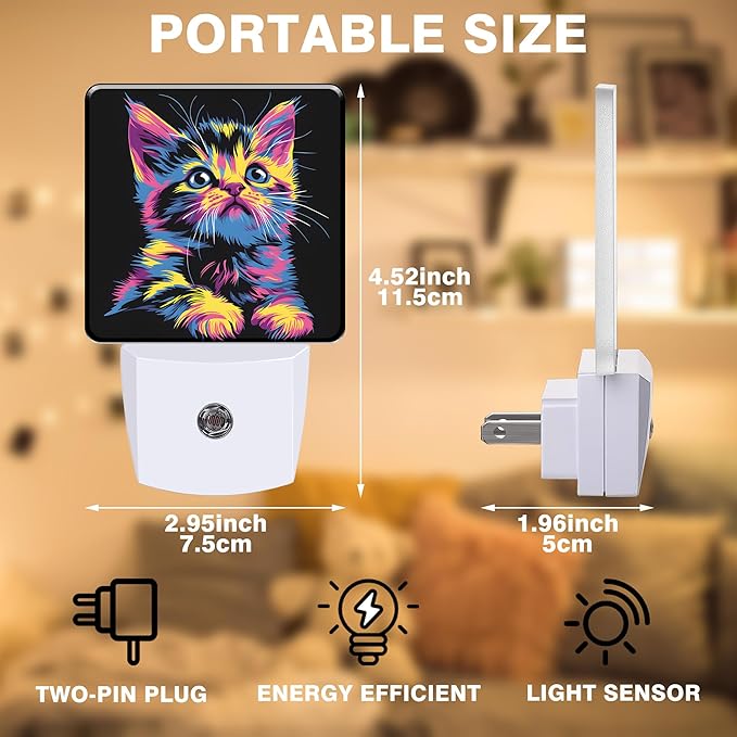 Night Light Colorful Cute Cat Night Lights Plug into Wall Smart Dusk to Dawn Sensor 0.5W Energy Efficient Led Lamp for Men Women Bedroom Bathroom Hallway Stairway Decor