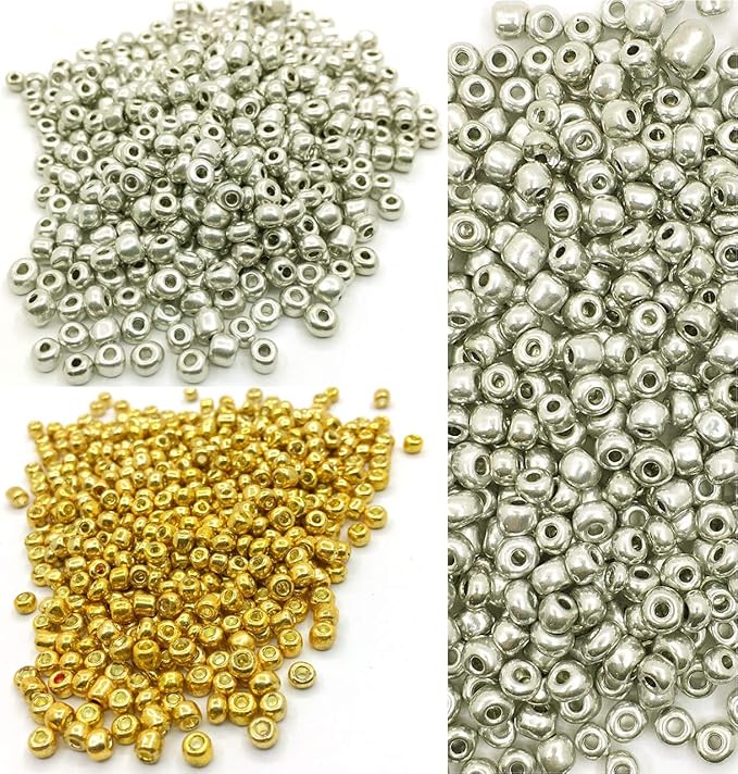 Perlin Glass Seed Beads 4mm 6/0 Round Mini Small Pony Spacer Beads 1100pcs for Jewelry Making Earrings Bracelets Pendants Waist DIY Handmade Metallic Color Kit (Gold)